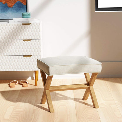 Amazon Basics Small Ottoman Foot Rest, Mid-Century Modern X Square Polyester Foot Stool, Linen
