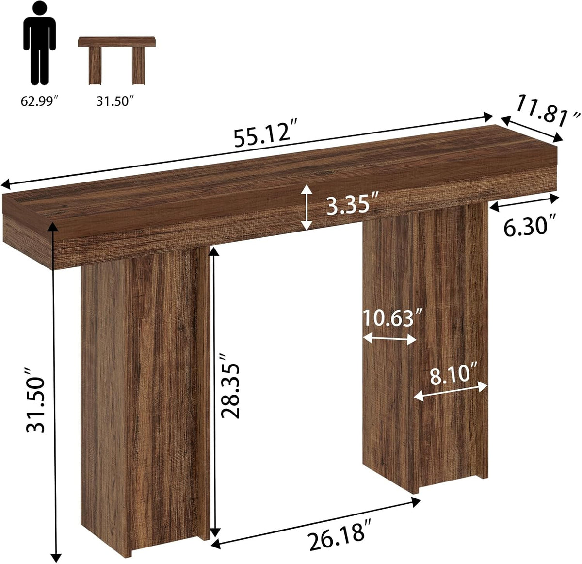 55Inch Farmhouse Console Table,Wooden Rectangular Sofa Table Behind The Couch,Entryway Console