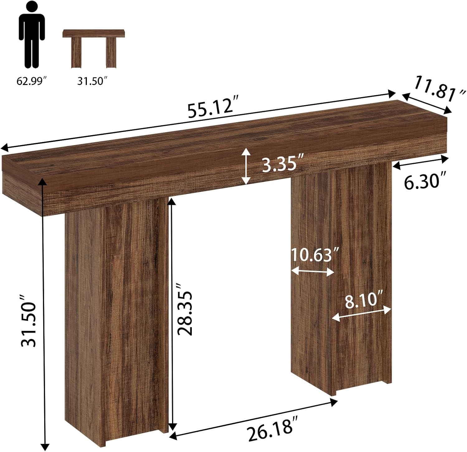 55Inch Farmhouse Console Table,Wooden Rectangular Sofa Table Behind The Couch,Entryway Console