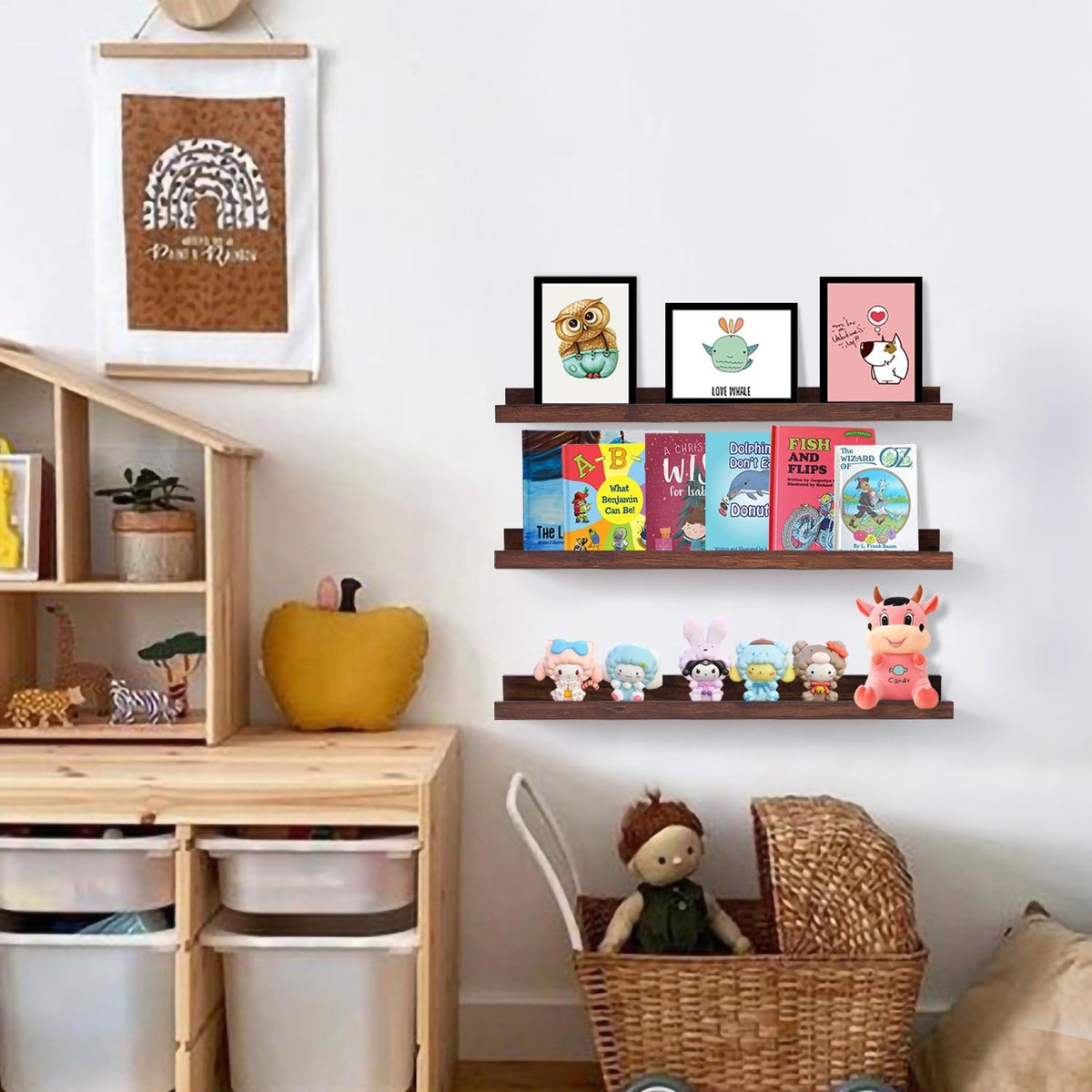 AZSKY Walnut Floating Shelves 24 Inch Picture Ledge Shelf for Wall Photo Shelves with Lip for