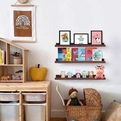 AZSKY Walnut Floating Shelves 24 Inch Picture Ledge Shelf for Wall Photo Shelves with Lip for