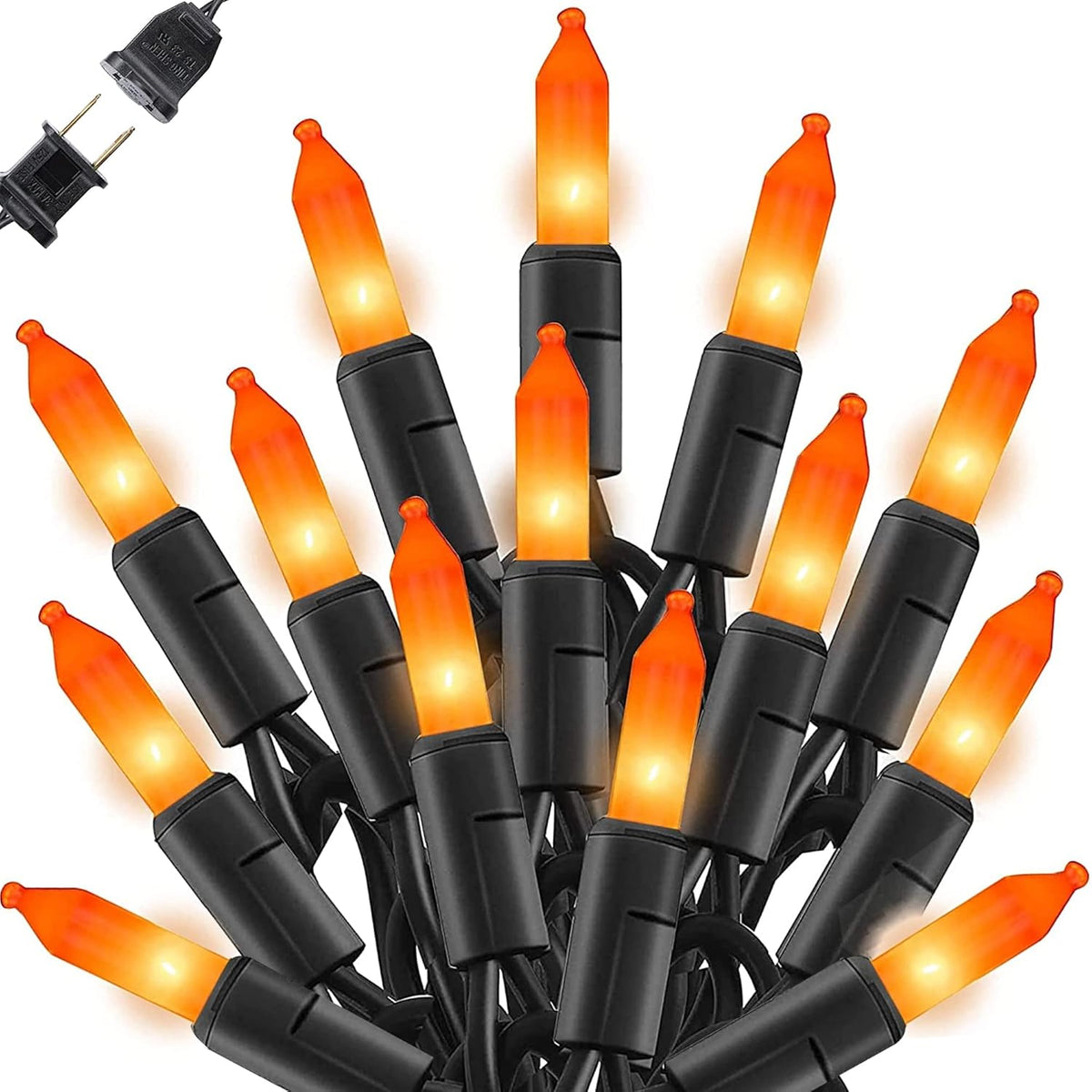 Dazzle Bright Orange Halloween Mini Lights, 20FT 100 Count Waterproof Incandescent Lights Plug in