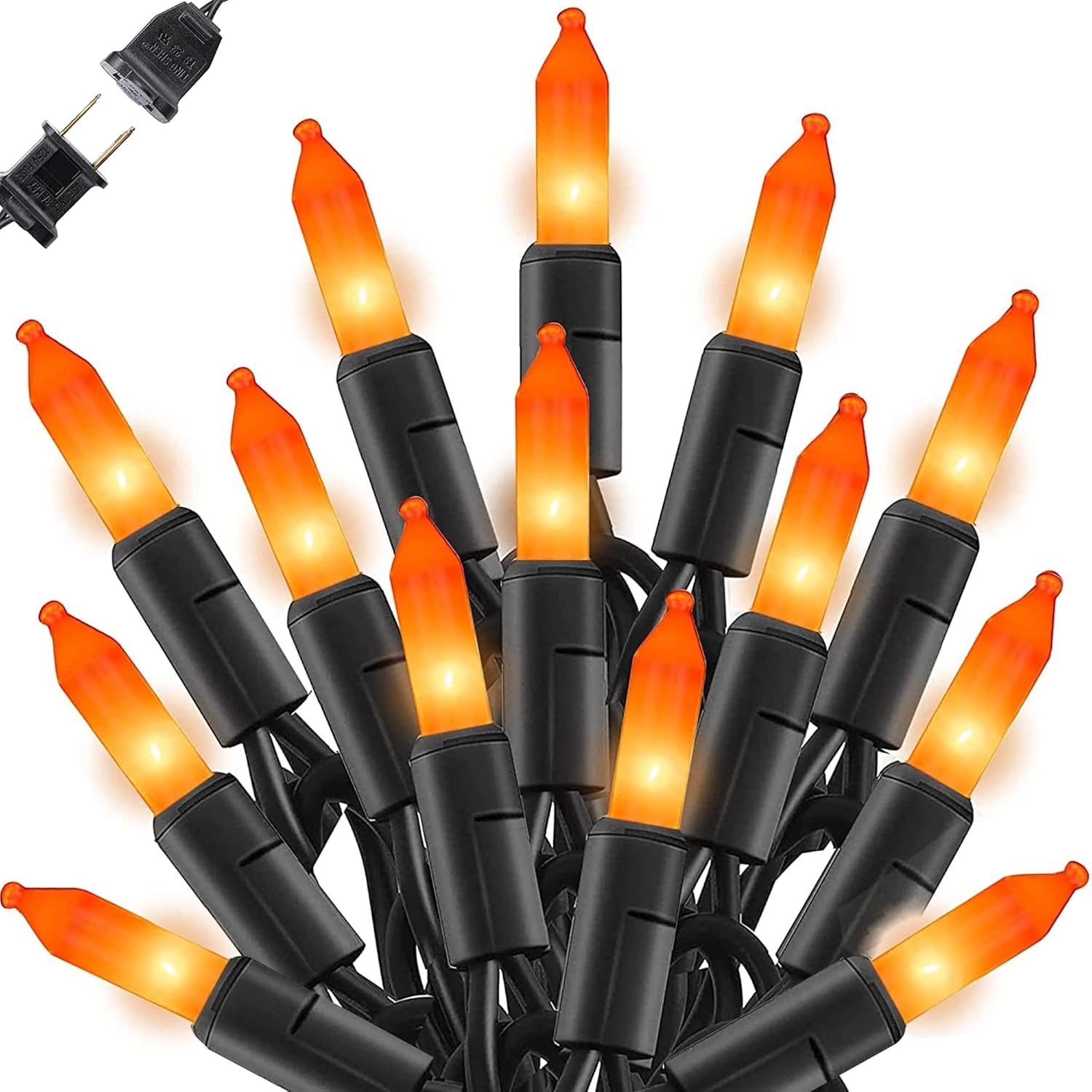 Dazzle Bright Orange Halloween Mini Lights, 20FT 100 Count Waterproof Incandescent Lights Plug in