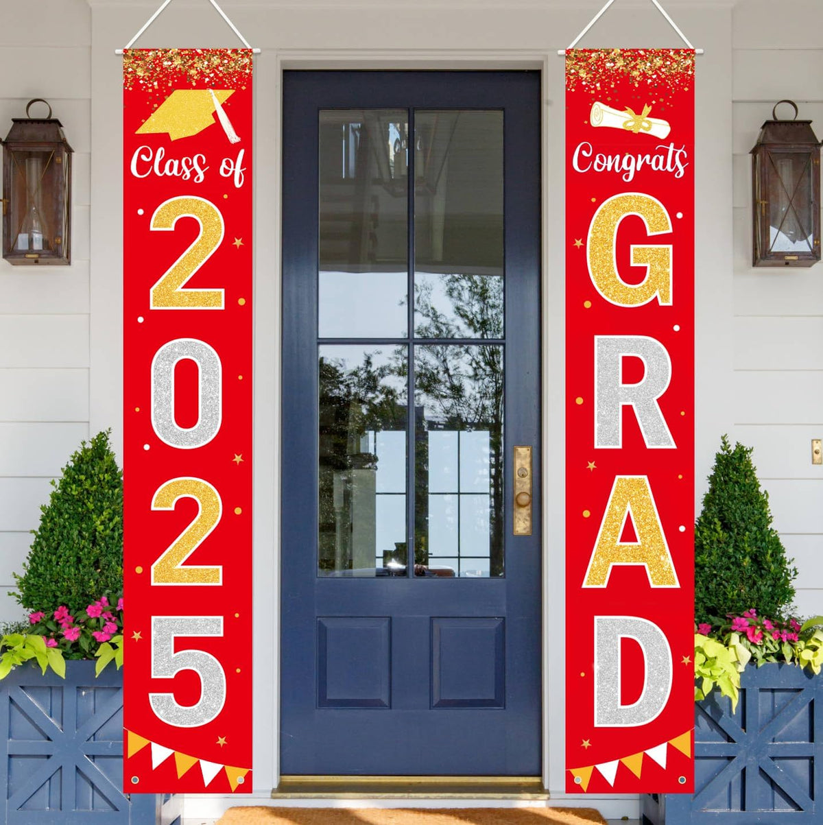 Graduation Decorations 2025 GRAD Banner Red Porch Door Sign Welcome Banner For Indoor Outdoor Wall