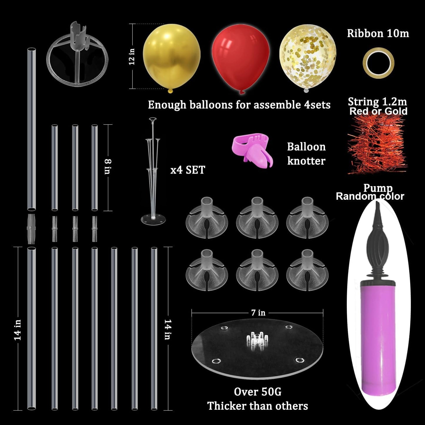 Red and Gold Balloon Stand Centerpiece Table Decorations for 49ers Party Birthday Graduation