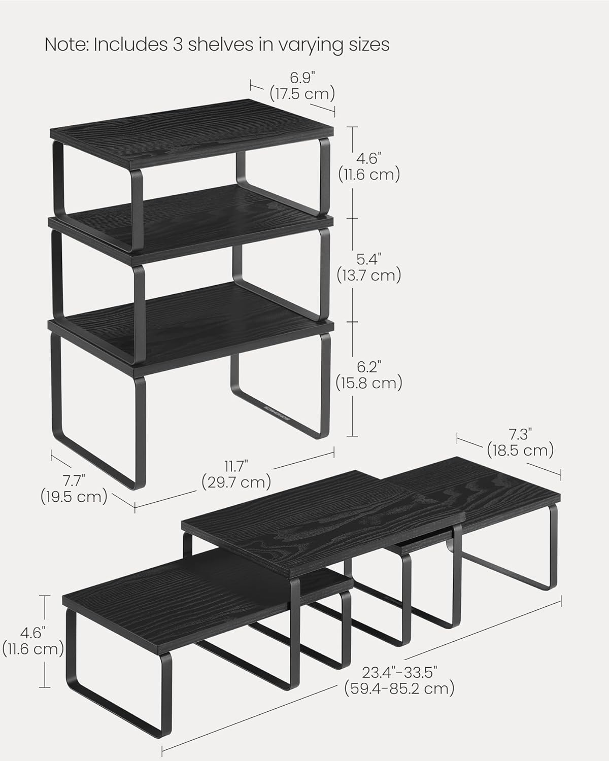 SONGMICS Cabinet Organizer Shelf, Set of 3 Kitchen Counter Shelves, Kitchen Storage, Spice Rack
