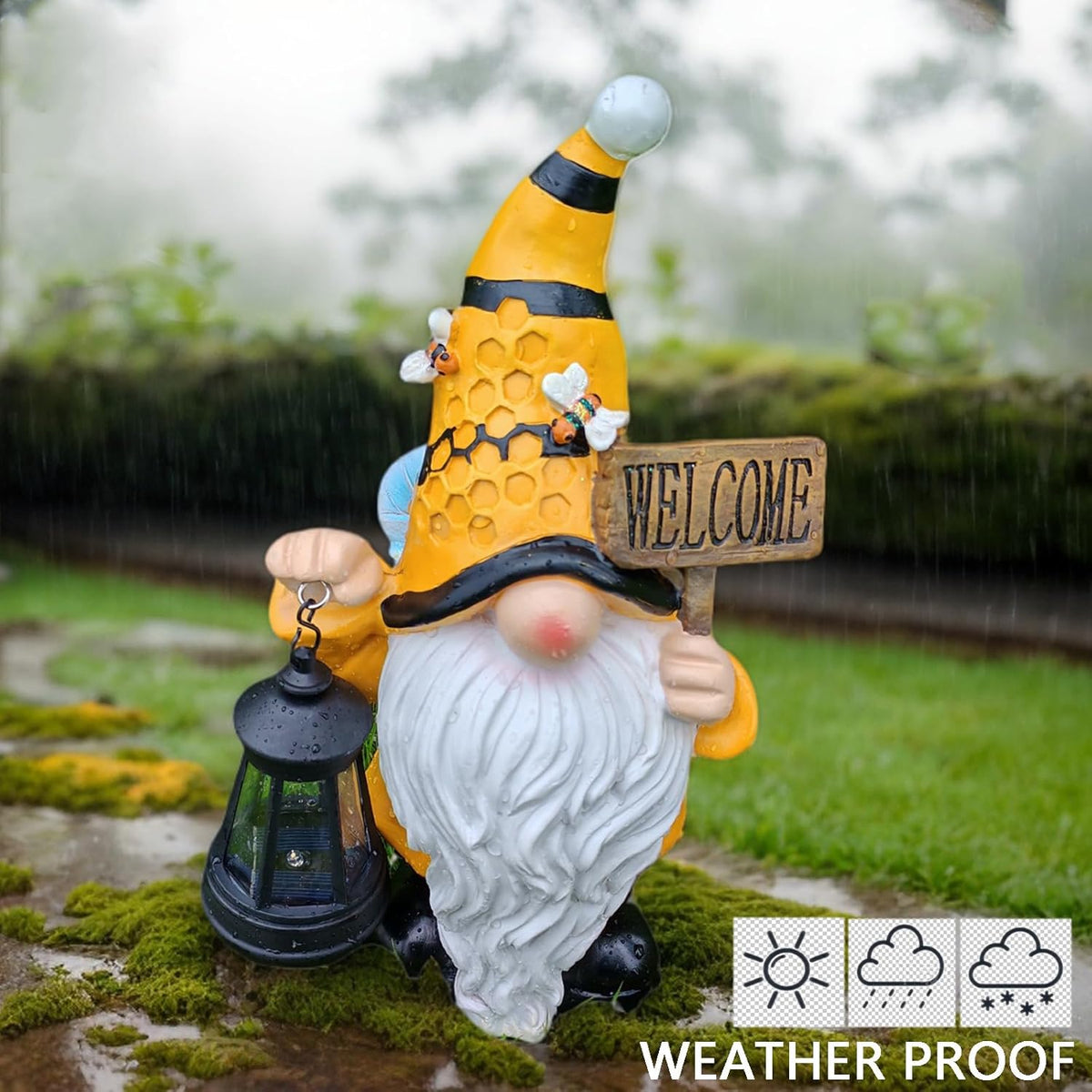 Gnome Garden Statues with Solar Lights Outdoor Gnomes Sculpture Yard Patio Decor for Lawn Ornaments