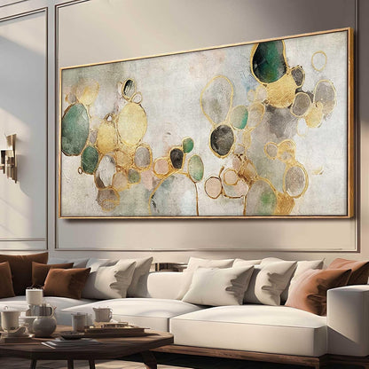 YJYart Circle Canvas Wall Decor Green and Gold Wall Art Posters Abstract Wall Decorations 36"x70"
