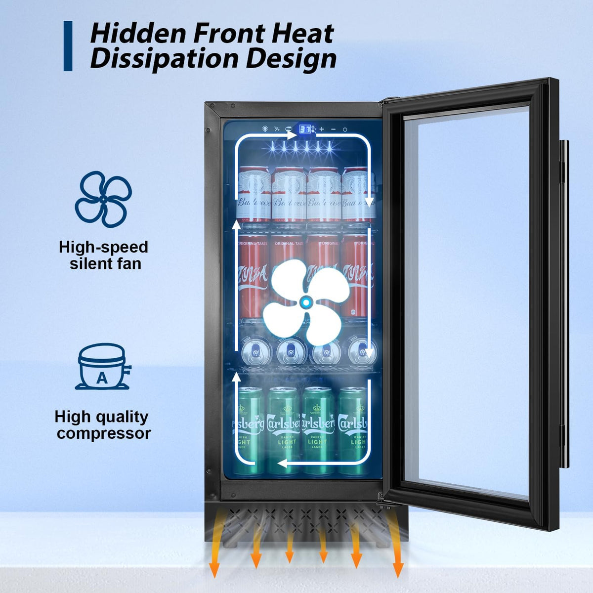 Tylza 15 Inch Beverage Refrigerator, Under Counter/Freestanding Drink Fridge, 130 Cans Beverage