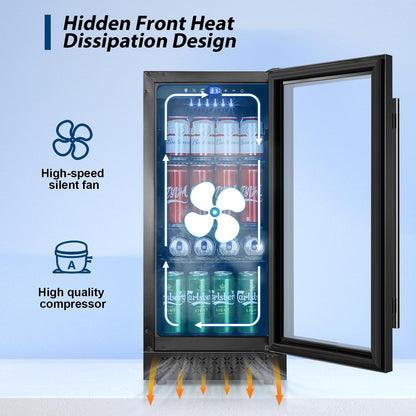 Tylza 15 Inch Beverage Refrigerator, Under Counter/Freestanding Drink Fridge, 130 Cans Beverage