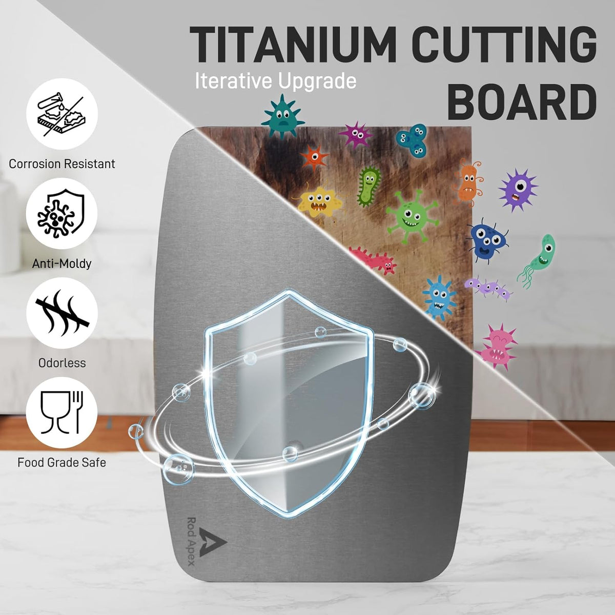 100% Pure Titanium Cutting Board, Non-Toxic Chopping Board For Kitchen, Rubber Mat, Double-Sided