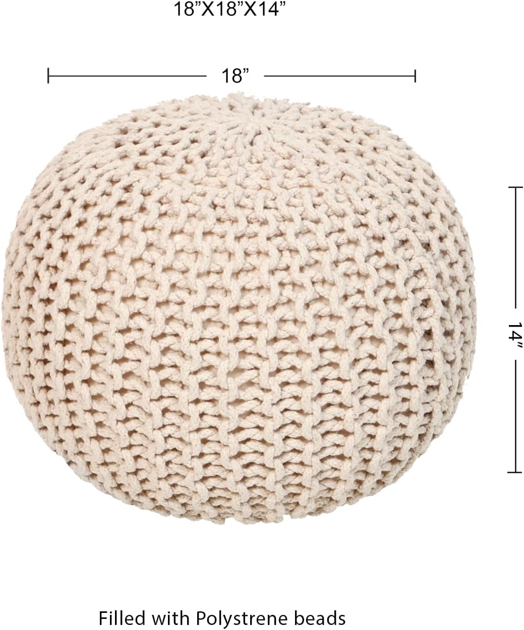 REDEARTH Round Pouf Ottoman - Cable Knitted Boho Poof - Home Décor Cord Pouffe Handmade Circular