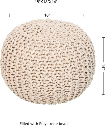 REDEARTH Round Pouf Ottoman - Cable Knitted Boho Poof - Home Décor Cord Pouffe Handmade Circular