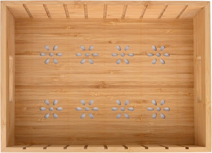 Natural Bamboo Storage Tray with 5 Custom Dividers, Deep Drawer Organizer for Kitchen, Small