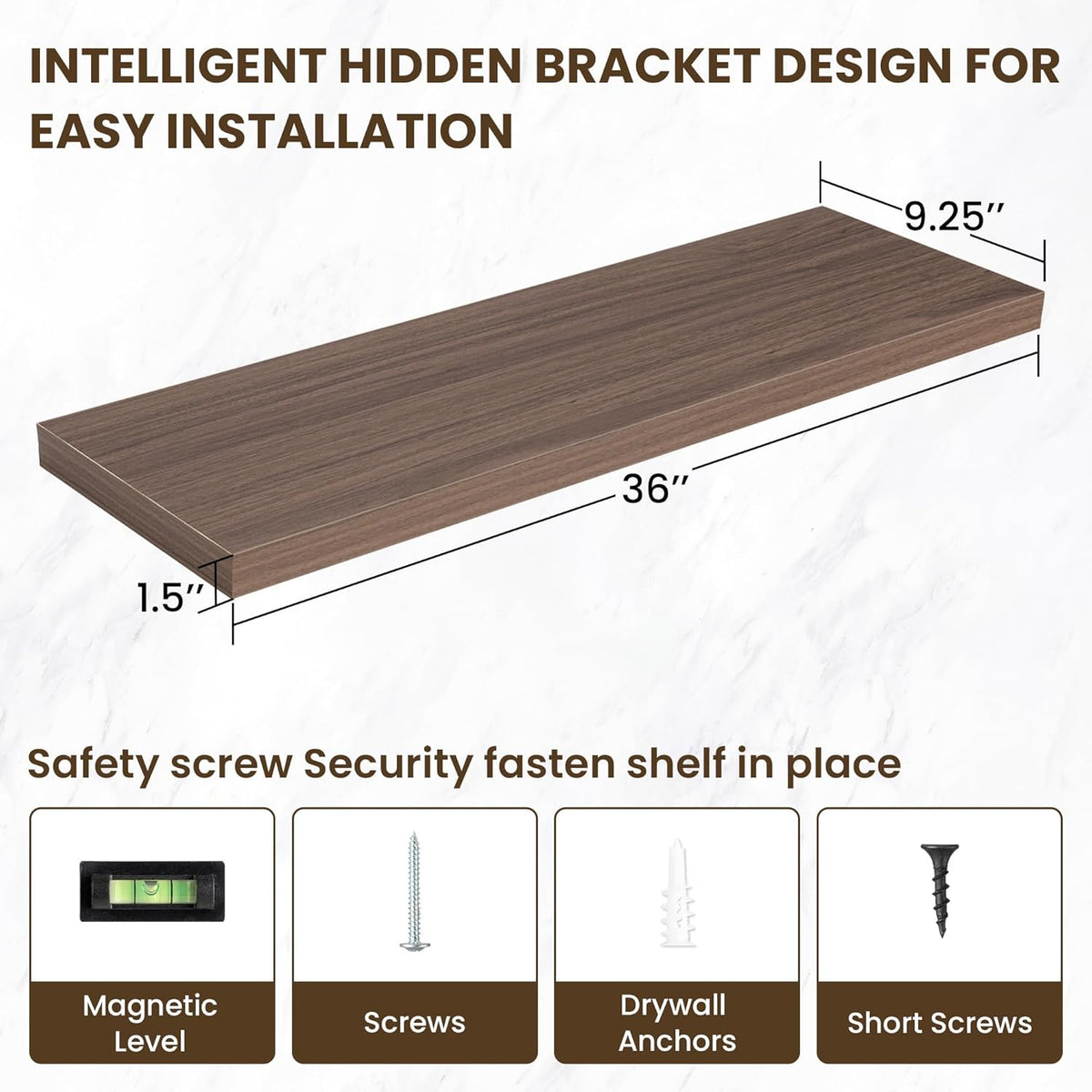 36 Inch Floating Shelves, 36"x9.25"x1.5" Inch Deep Floating Shelves for Wall, Wooden Shelves for