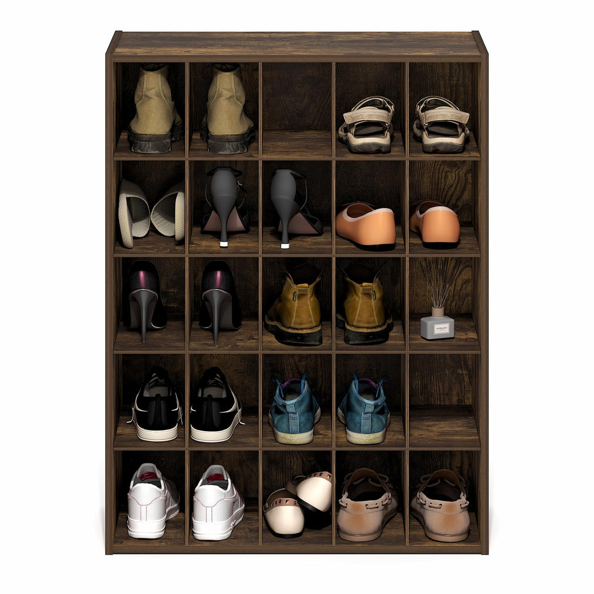 Furinno FANO 25-Cube Shoe Rack, Stackable Shoe Organizer, Amber Pine
