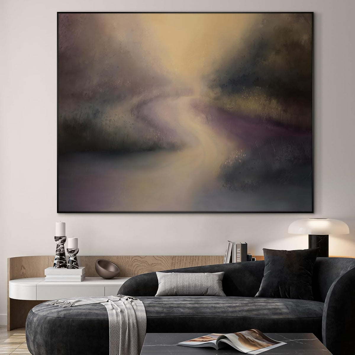 SIGNWIN 46"x60" Extra Large Framed Wall Art Golden Light River Path Dreamy Impressionist Landscape