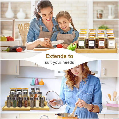 Spice Rack Organizer for Cabinet, 3 Tier Expandable Bamboo Spice Storage, Great for Kitchen