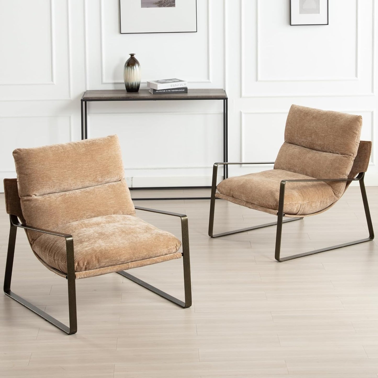 DUOMAY Mid-Century Accent Chairs Armchair Set of 2, Comfy Chenille Leisure Chairs Lazy Chairs with