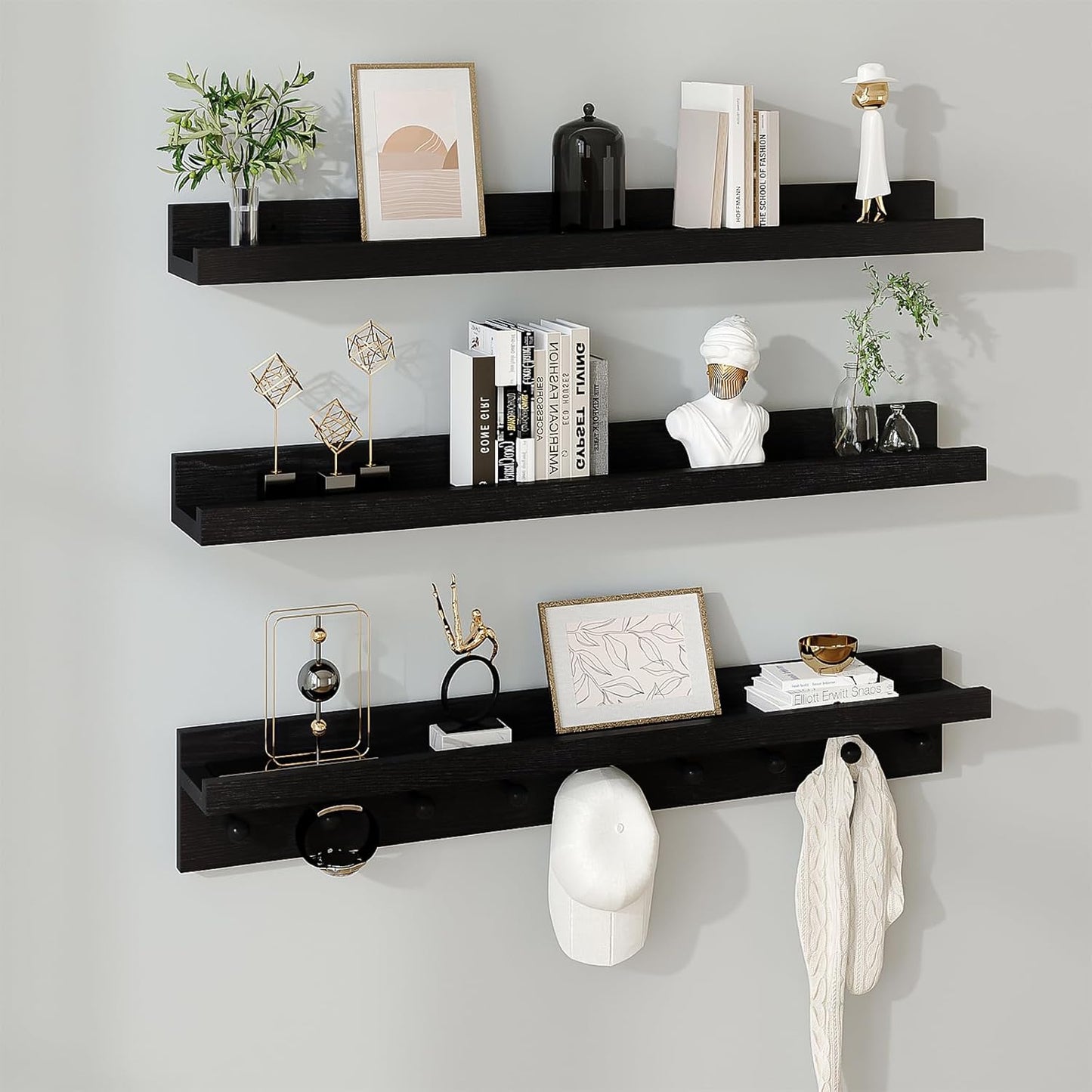MBYD Floating Shelves for Wall, Nursery Floating Bookshelf for Kids Room, Black Wall Mount Book