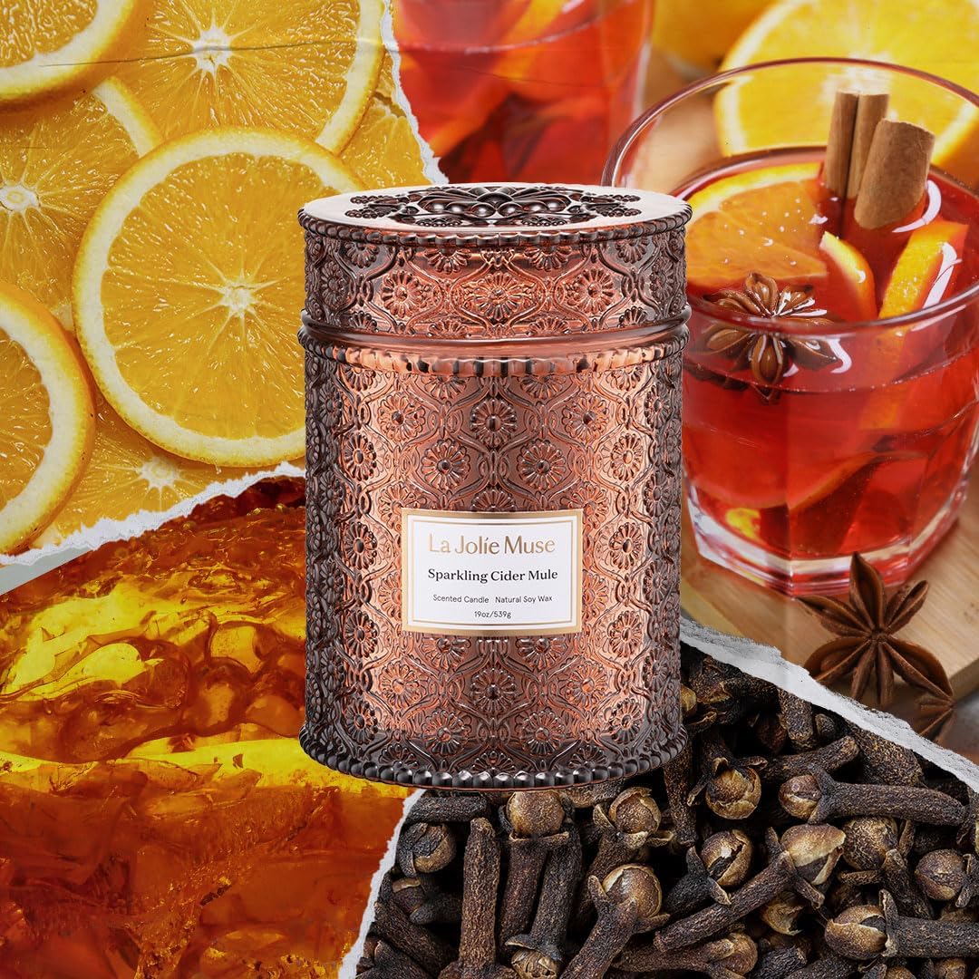 LA JOLIE MUSE Fall Candle | Sparkling Cider Mule Candle – Apple Cider, Orange & Amber | 19 oz