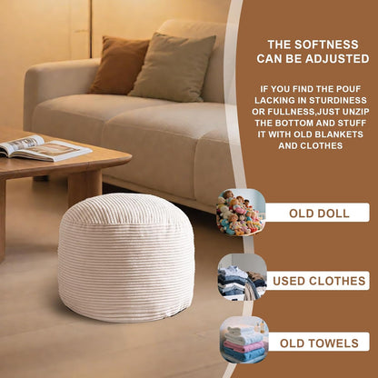 Round Stuffed Pouf Ottoman, Foot Stools Ottoman,Corduroy Poufs with Foam Chunk Filling, Furry and