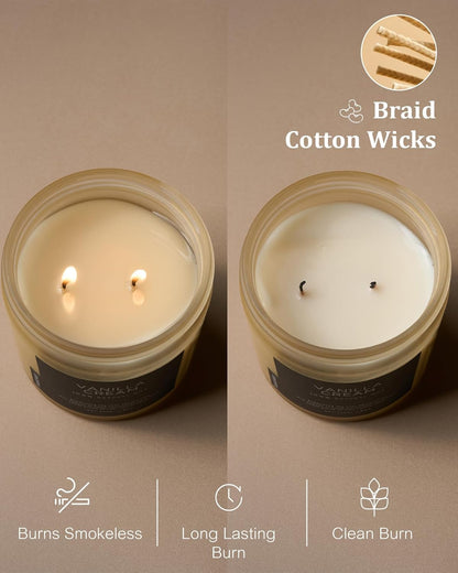 M&SENSE Vanilla Soy Candles, Medium 2 Wick 11.6oz 70 Hours Burning Time, All Natural Organic Soy