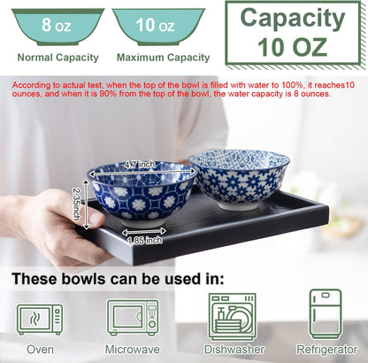 Blue and White Ceramic Bowls Set of 6, 4.7in Small Dessert bowl 10 oz for ice cream, Snack