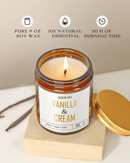 AOOVOO Vanilla Cream Candles - 9 oz Scented Candles, Aromatherapy Candle, Soy Candle for Home