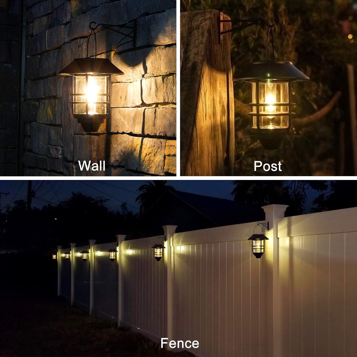 Solar Lantern Outdoor Lights, Hanging Waterproof Lantern Lights with Wall Mount Kit for Garden