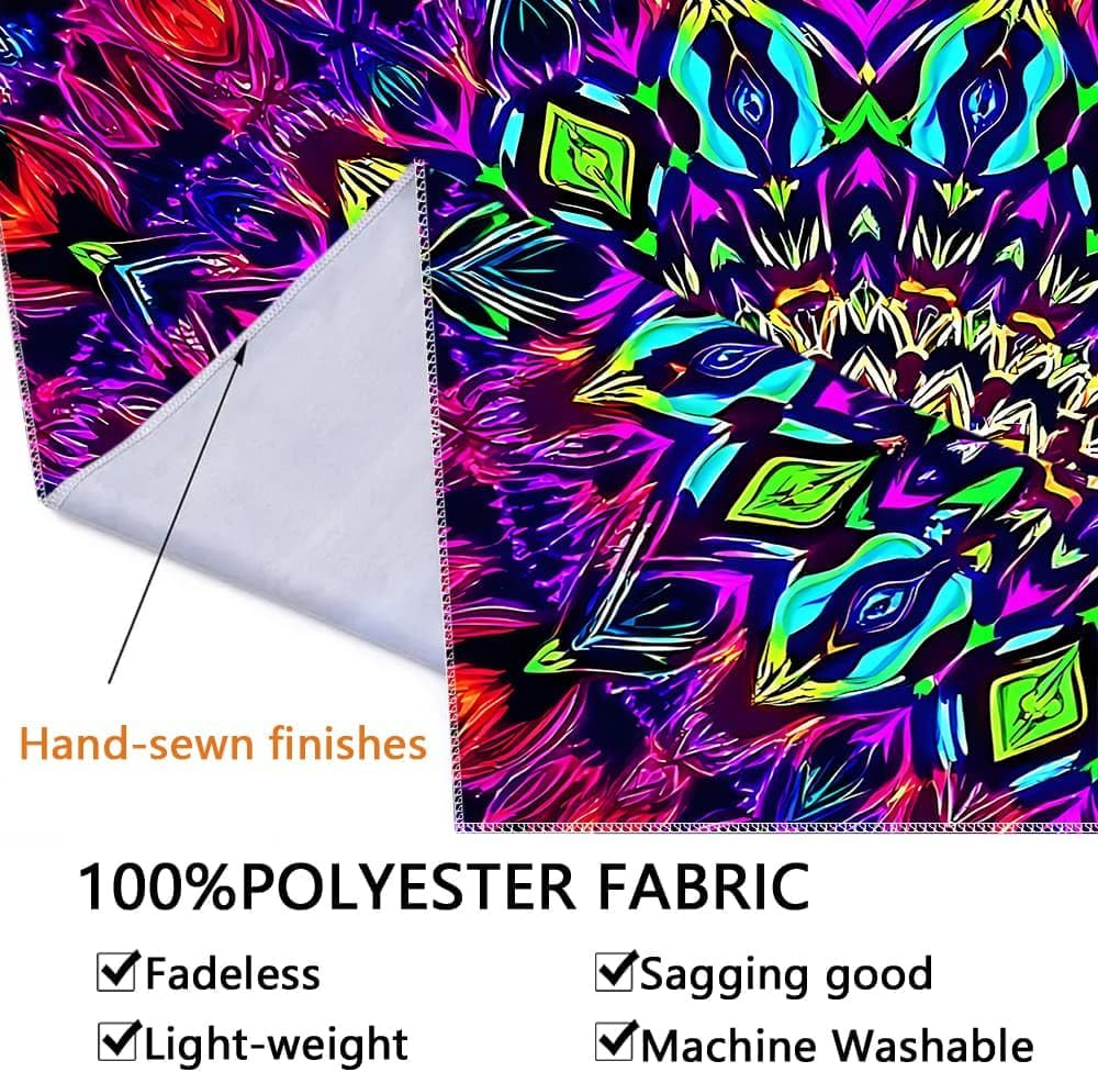 Blacklight Mandala Tapestry for Bedroom, XL Black Light Posters for Adults and Teens, Colorful UV