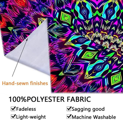 PSYHILAR Blacklight Mandala Tapestry for Bedroom, Medium Black Light Posters for Adults and Teens