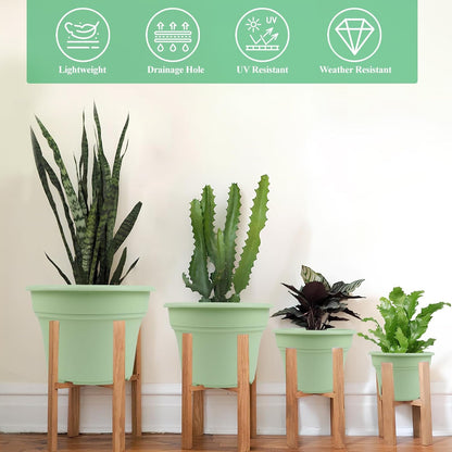 11 Inch Plastic-Flower-Pot-for-Indoor-Plants, 4 Pack Large Outdoor Planter Pot with Drainage Holes