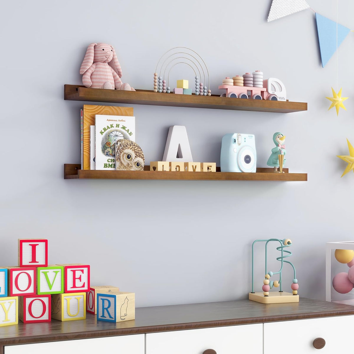 Picture Ledge Wall Shelves 36 inch Width Set of 2, Solid Pine Wood Rustic Floating Ledge Shelves