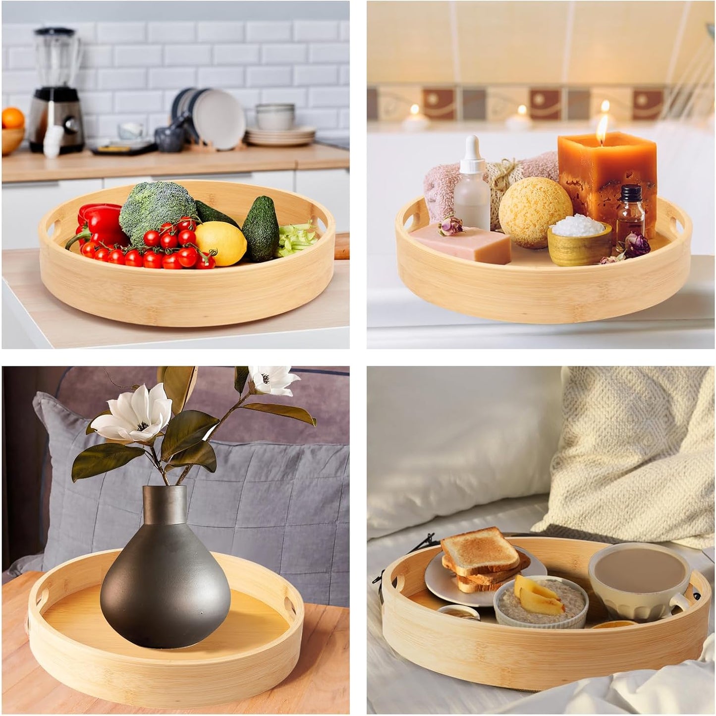 12in Bamboo Lazy Susan Organizer for Countertop and Cabinet with Large and Stable Chassis,Round