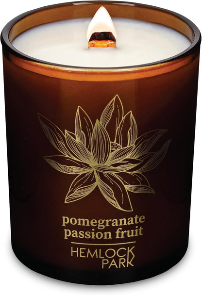 Hemlock Park Wood Wick Candle Handcrafted with Natural Coconut Wax and Essential Oils (Amber & Gold
