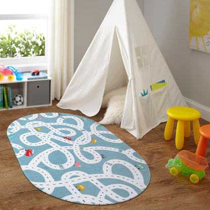 STARUIA Small Road Rug for Kids Room, 3'x5' Washable Kids Play Rug for Baby Nursery, Non-Slip Car
