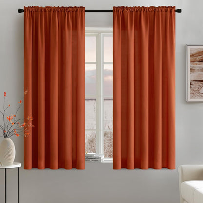 MIULEE Burnt Orange Privacy Sheer Curtains That Let Light in 63 Inches Long Non-See-Through Semi