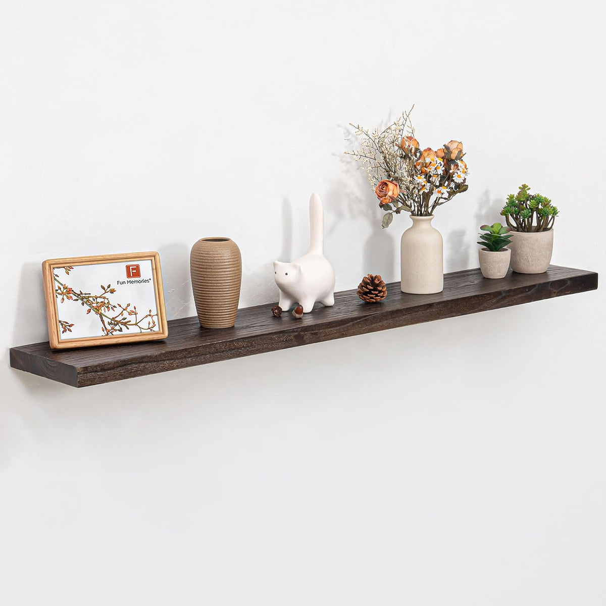 Fun Memories Wood Floating Shelves for Wall, 48 Inch Floating Shelves Wall Mounted, Rustic Elm Wood