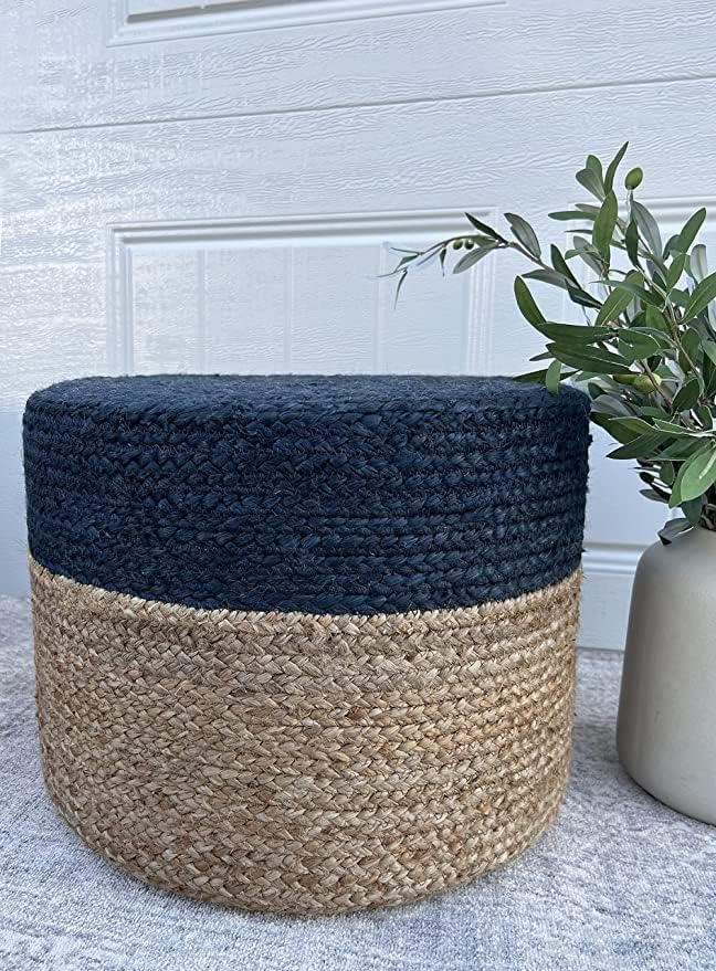 Jute Pouf Ottoman | Footrest Pouf | Hand Braided - Round Boho Pouffe - for Living Room, Bedroom