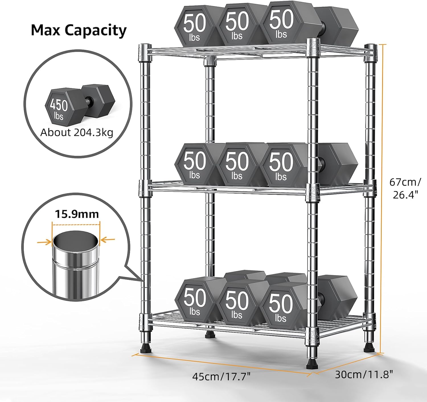 450 lbs Wire Storage Shelving 3-Tier Utility Shelving Unit Steel Organizer Wire Rack for