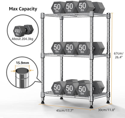 450 lbs Wire Storage Shelving 3-Tier Utility Shelving Unit Steel Organizer Wire Rack for