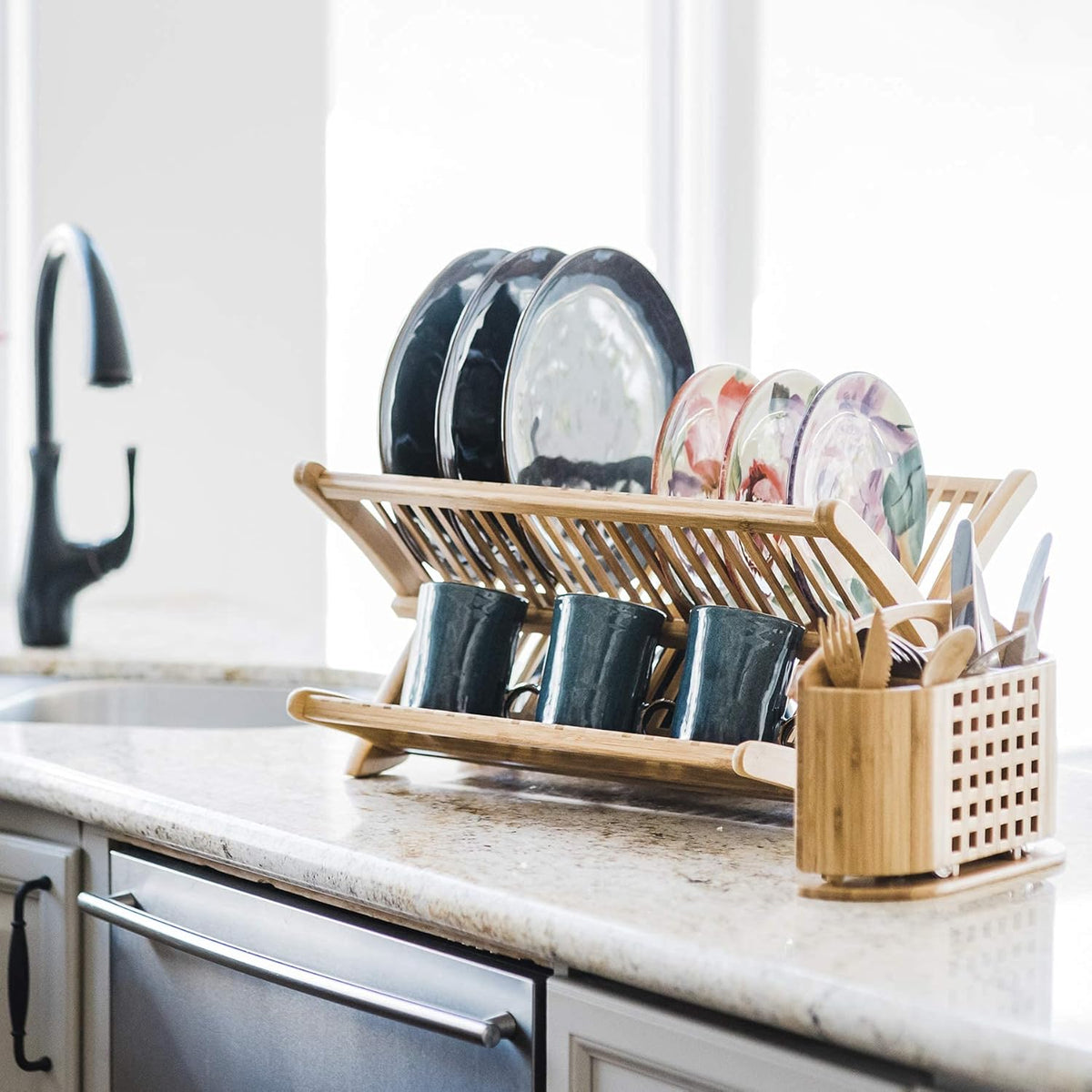 Totally Bamboo Eco Collapsible Dish Drying Rack, Natural Bamboo