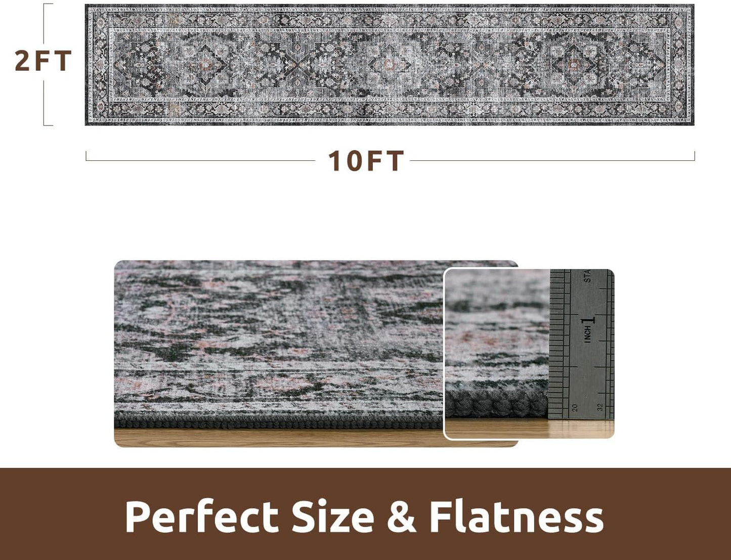 AMOAMI-2X10 Runner Rug-Washable Runners for Hallways-Soft Non Slip Bedside Rugs for Bedroom-Vintage