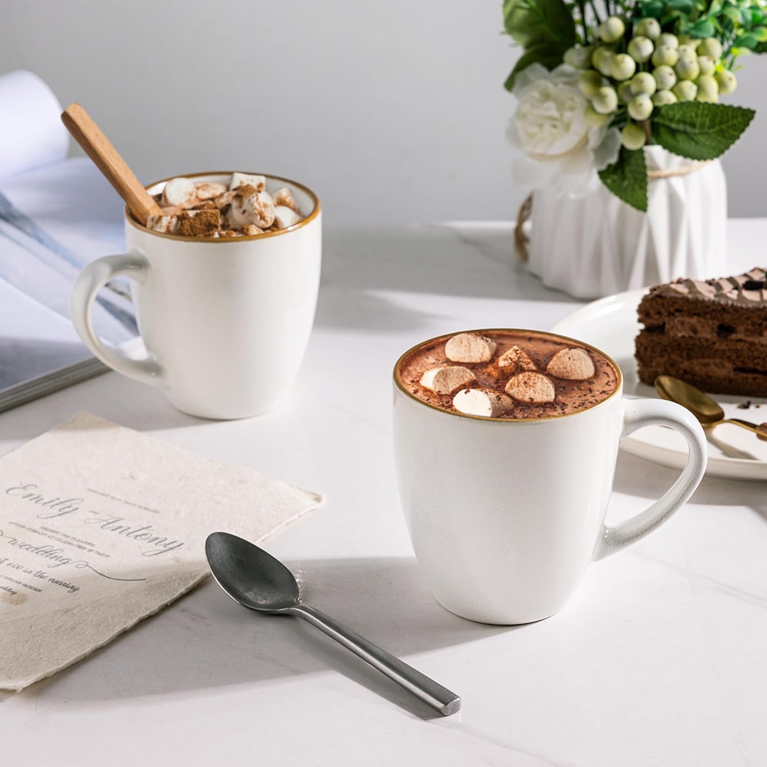 GBHOME Ceramic Coffee Mugs Set of 4, 12oz Stoneware Coffee Mugs Set For Dad Mom Women MEN, Light