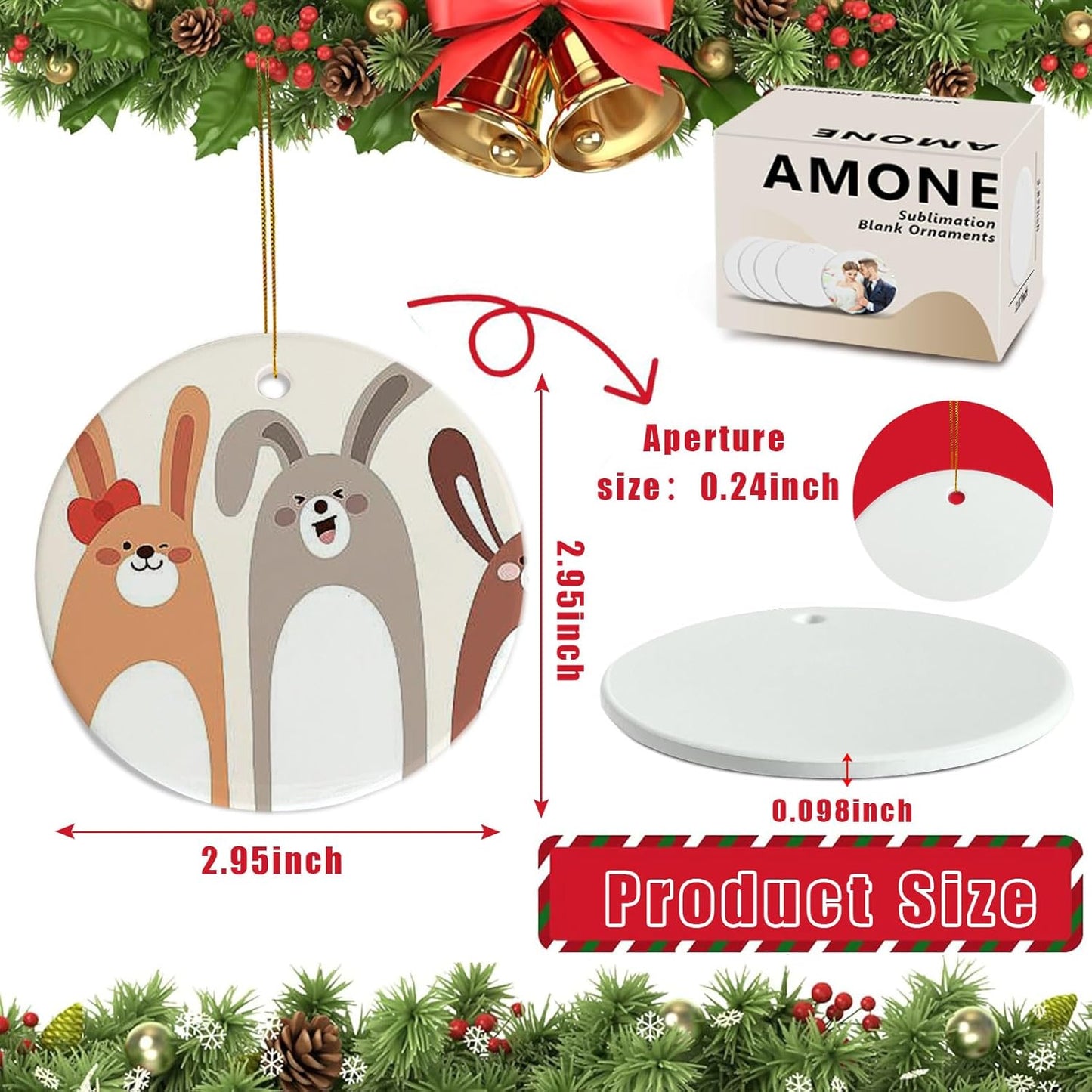 Sublimation Ornament Blanks, 3" White Ceramic Ornaments Personalized Easter Ornaments Sublimation