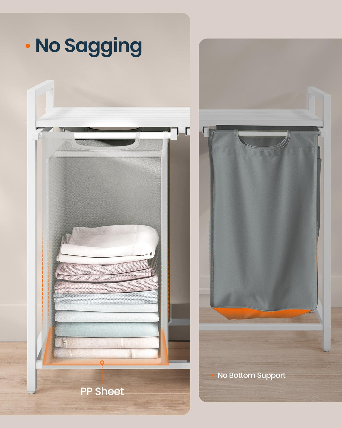 SONGMICS HOME Laundry Basket Sorter with Storage Shelf, Laundry Hamper with Metal Frame, 2 x 12.1