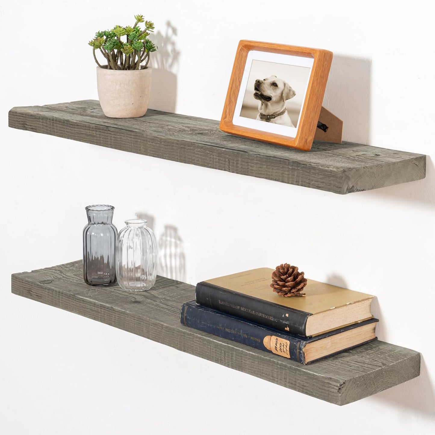 Fun Memories Floating Shelves for Wall Decor, 30"x8" Rustic Reclaimed Wood Shelves, Heavy-Duty Wall