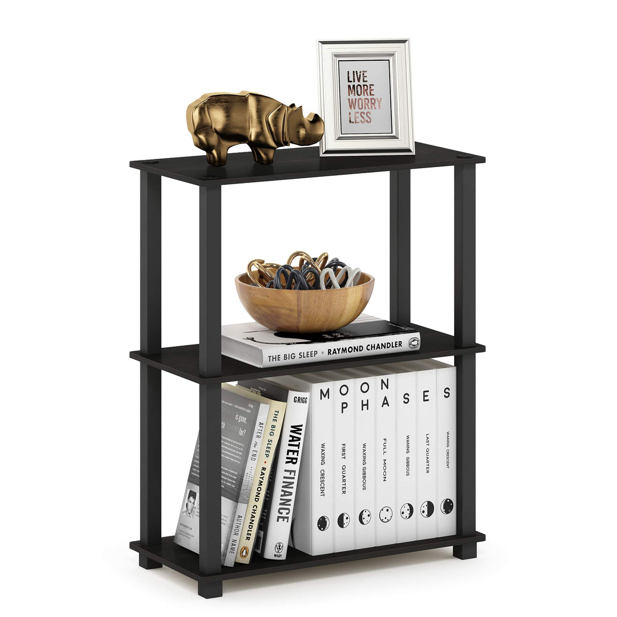 Furinno TURN-S-TUBE Storage Shelves, 3-Tier Book Shelf, Corner Shelf, Toolless Open Shelves, for