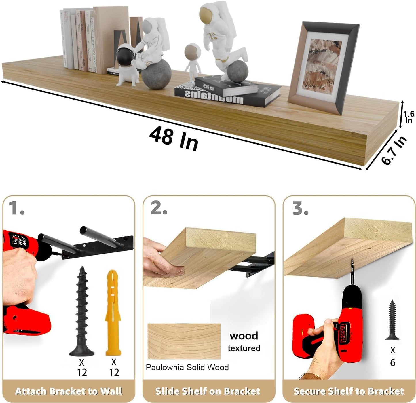 IAE Floating Wall Shelves 55 inch,Bathroom Shelves Wall Mounted,Invisible Shelves Floating Kitchen